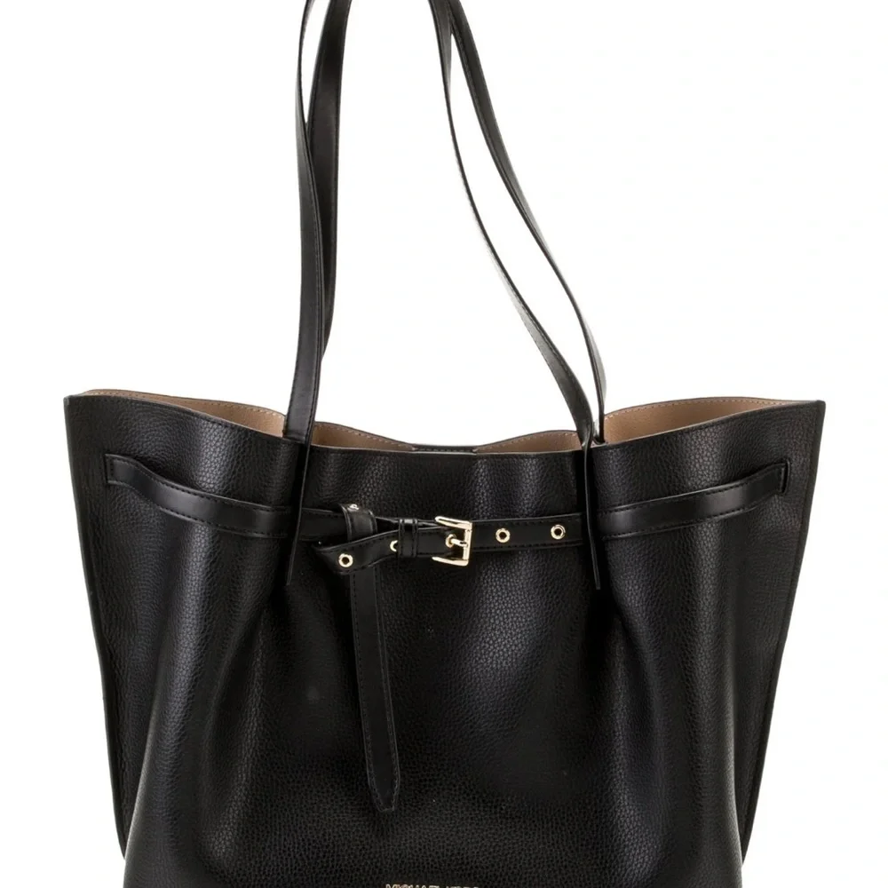 NWT! Michael Kors Emilia Large East West Black Pebbled Leather Tote Shoulder Bag - Picture 2 of 14